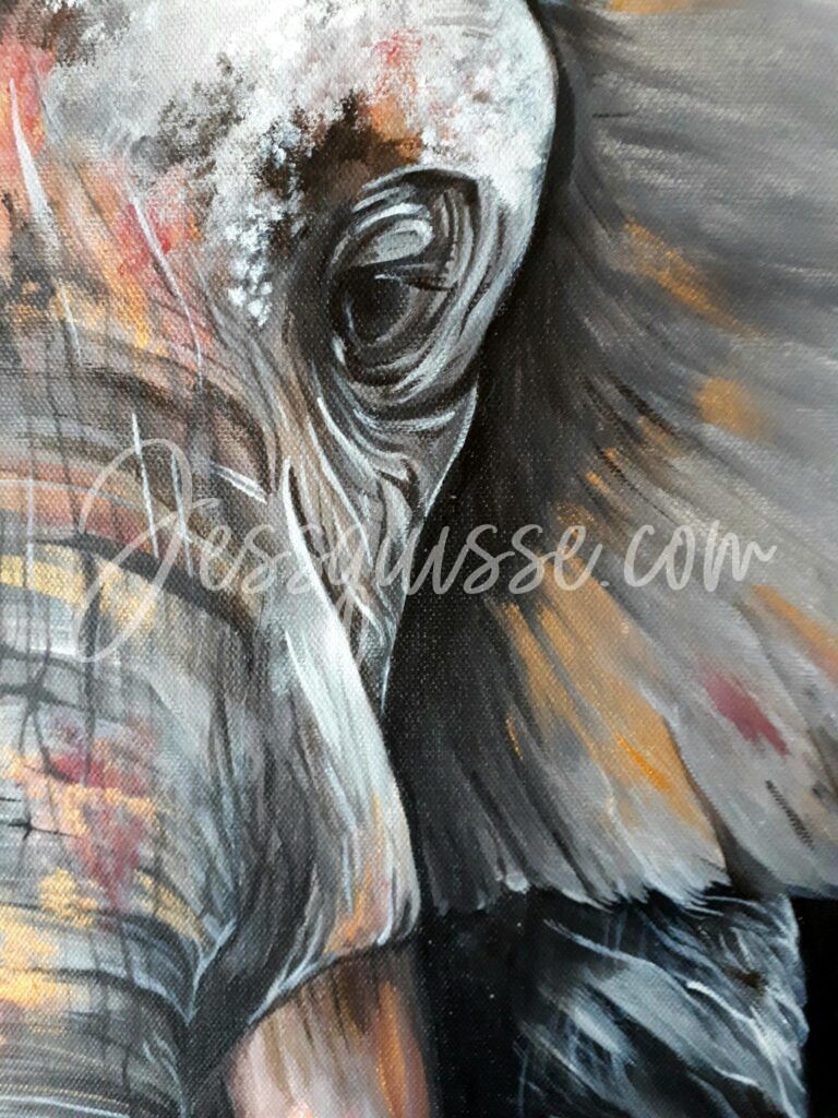Le Majestueux, peinture acrylique éléphant