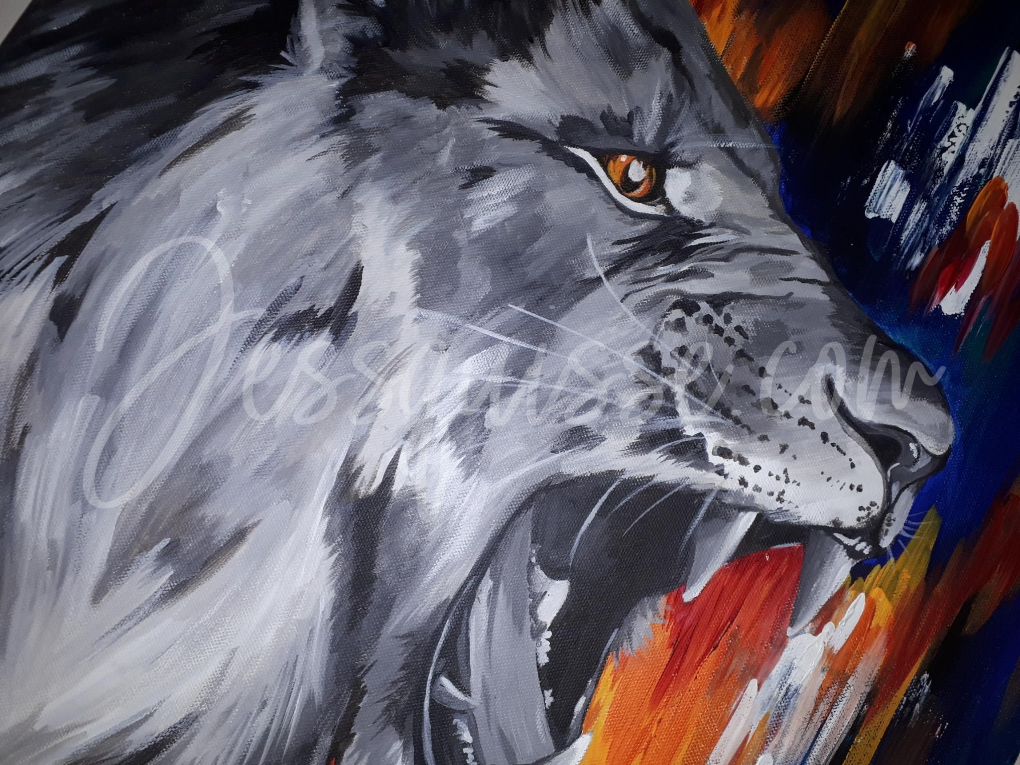 The King – Peinture acrylique lion 50×70 cm – Image 3