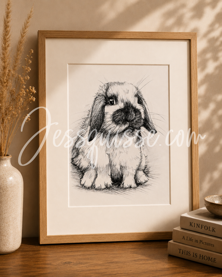 Portrait de lapin au stylo, encadré