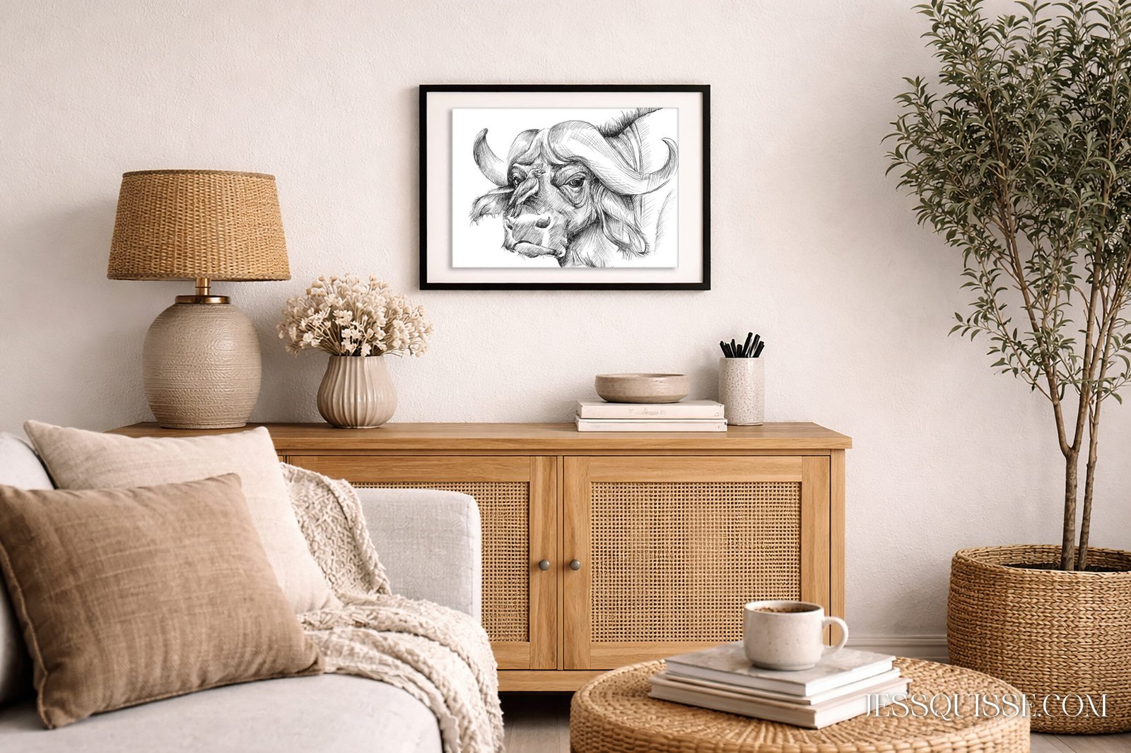 Buffle et oiseau - tirage d'art animalier – Image 3