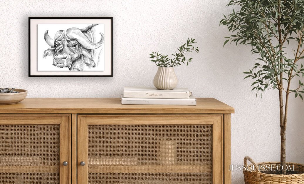 Buffle et oiseau - tirage d'art animalier – Image 4