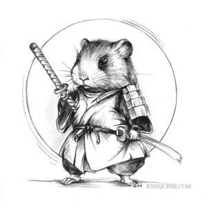 Samourai et hamster: tirage d'art animalier Jessquisse