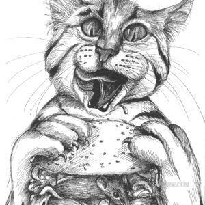 Chat et burger: tirage d'art animalier Jessquisse