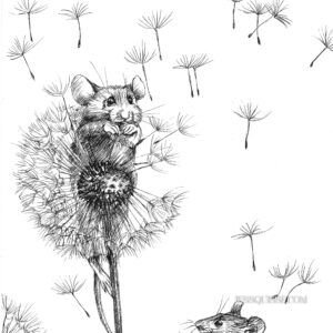 Souris et pissenlit : tirage d'art animalier Jessquisse