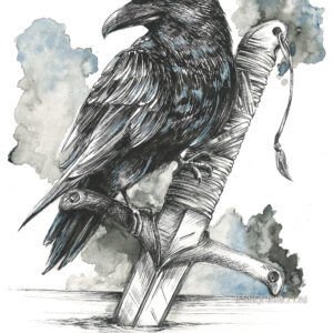 Corbeau et dague: tirage d'art animalier Jessquisse