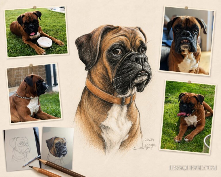 Portrait dessiné de Jack, le boxer de Clément
