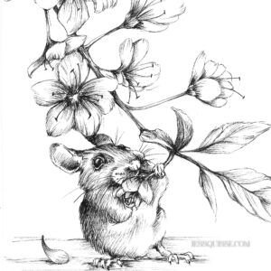 Souris et cerisier : tirage d'art animalier Jessquisse